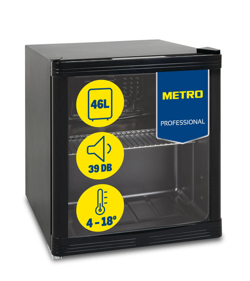 METRO Professional Mini-Kühlschrank GPC1046, 46 L, Glastür, schwarz, kompakte Bauform