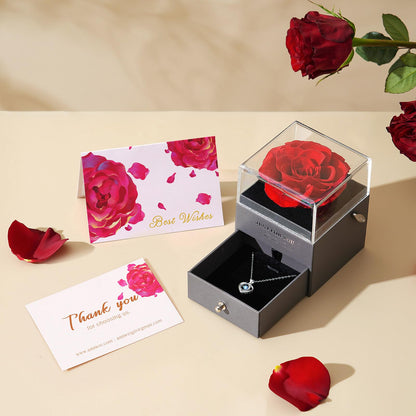 ADDWel Ewige Rose Rot mit Spieluhr und Silberkette 925 Geschenkset