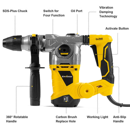ENVENTOR SDS-Plus Bohrhammer Kombihammer - 1500W, 4 Funktionen