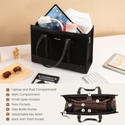 LOVEVOOK Laptoptasche Damen 15,6 Zoll, Arbeitstasche Schwarz