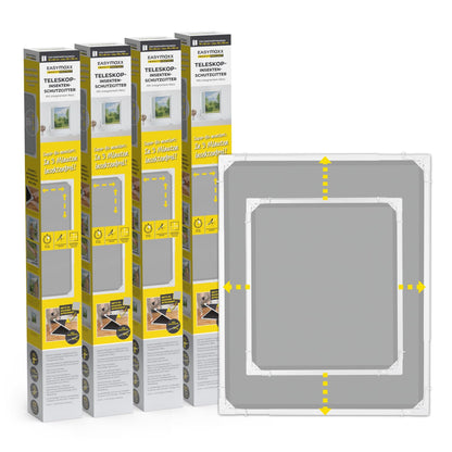 EASYmaxx Insect Protect Teleskop-Insektenschutzgitter Fenster, 4er-Set, weisser Rahmen mit integriertem schwarzem Netz