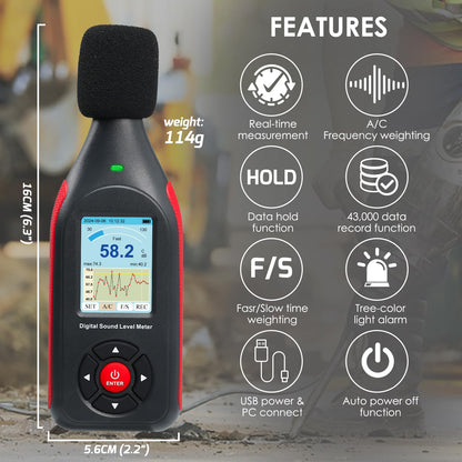 DANOPLUS DP-441 Schallpegelmessgerät mit Datenlogger, 30–130 dB