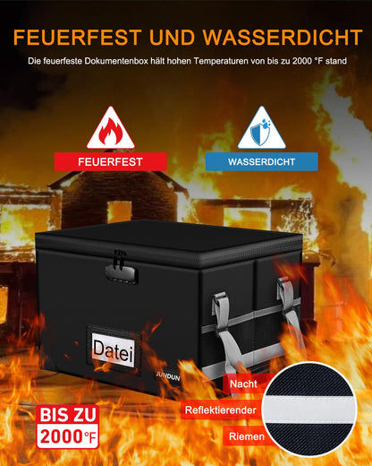 JUNDUN Feuerfeste Dokumentenbox A4 mit Schloss, faltbar