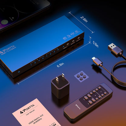PORTTA HDMI Matrix 4x2 4K 60Hz mit Audio-Extractor und ARC
