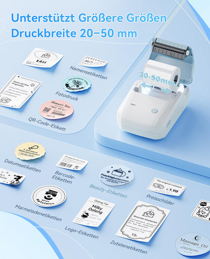 NIIMBOT B1 Etikettendrucker Bluetooth mit 3 Etikettenrollen, Blau