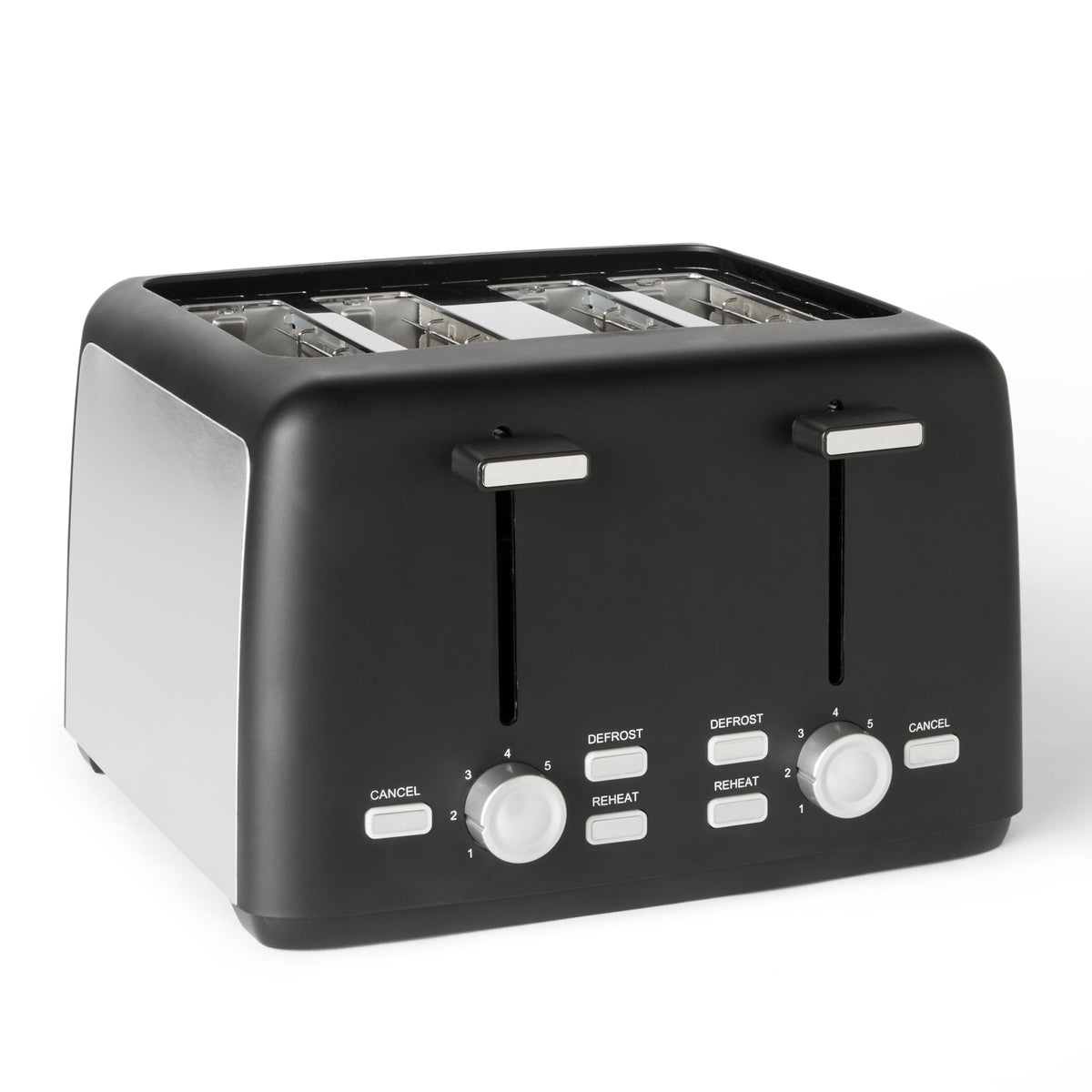 Amazon Basics 4-Scheiben Toaster, 1500 W, 7 Bräunungsstufen, Schwarz mit vier extra breiten Schlitzen
