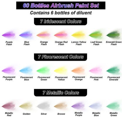 HOMY ARTY Airbrush Farben Set, 54 Acrylfarben auf Wasserbasis, 20 ml
