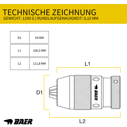 BAER Schnellspannbohrfutter 0.2-16mm - UNF 1/2 x 20 Gewinde