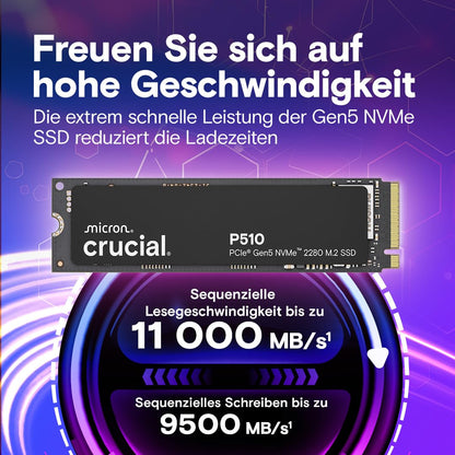 Crucial P510 1TB M.2 NVMe SSD - PCIe 5.0 Gen5
