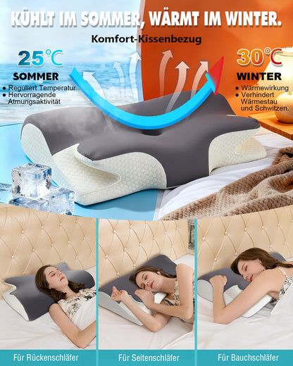 IDEA Nackenstützkissen Memory Foam, ergonomisches Kopfkissen 65x40 cm