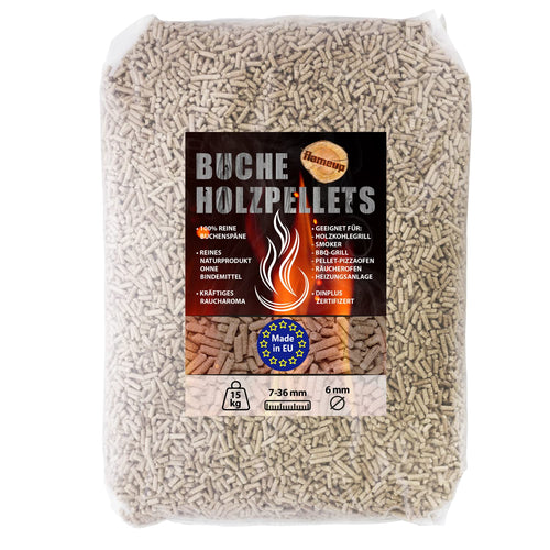 Flameup Buchenpellets 100 % Buche für Grill, Smoker und Pizzaofen – Holzpellets mit 6 mm Durchmesser