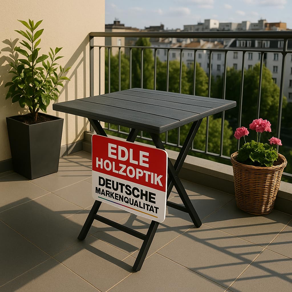 Onbest Balkontisch klappbar – Campingtisch in Holzoptik, eckig, mit Stahlgestell und Kunststoffplatte