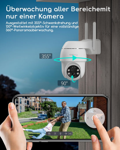 COOAU Q02 2K Überwachungskamera Aussen Akku WLAN mit Farbnachtsicht