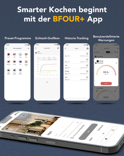 BFOUR BF-80 Fleischthermometer kabellos mit Bluetooth, WLAN, 2 Sonden