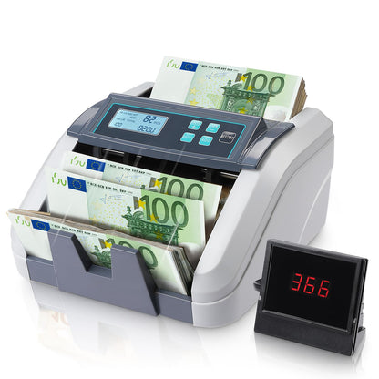 MUNBYN IMC51 Geldscheinzähler EUR mit Falschgelderkennung - Grau. Graues, kompaktes Gerät zum Zählen und Prüfen von EUR-Banknoten.