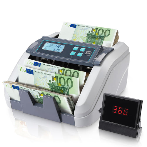 MUNBYN IMC51 Geldscheinzähler EUR mit Falschgelderkennung - Grau. Graues, kompaktes Gerät zum Zählen und Prüfen von EUR-Banknoten.