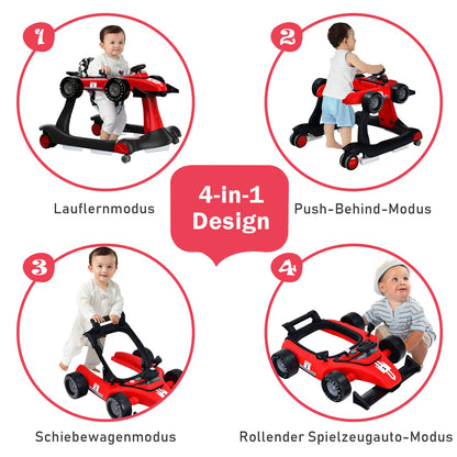 COSTWAY 4 in 1 Lauflernhilfe Gehfrei Autoförmig – Rot