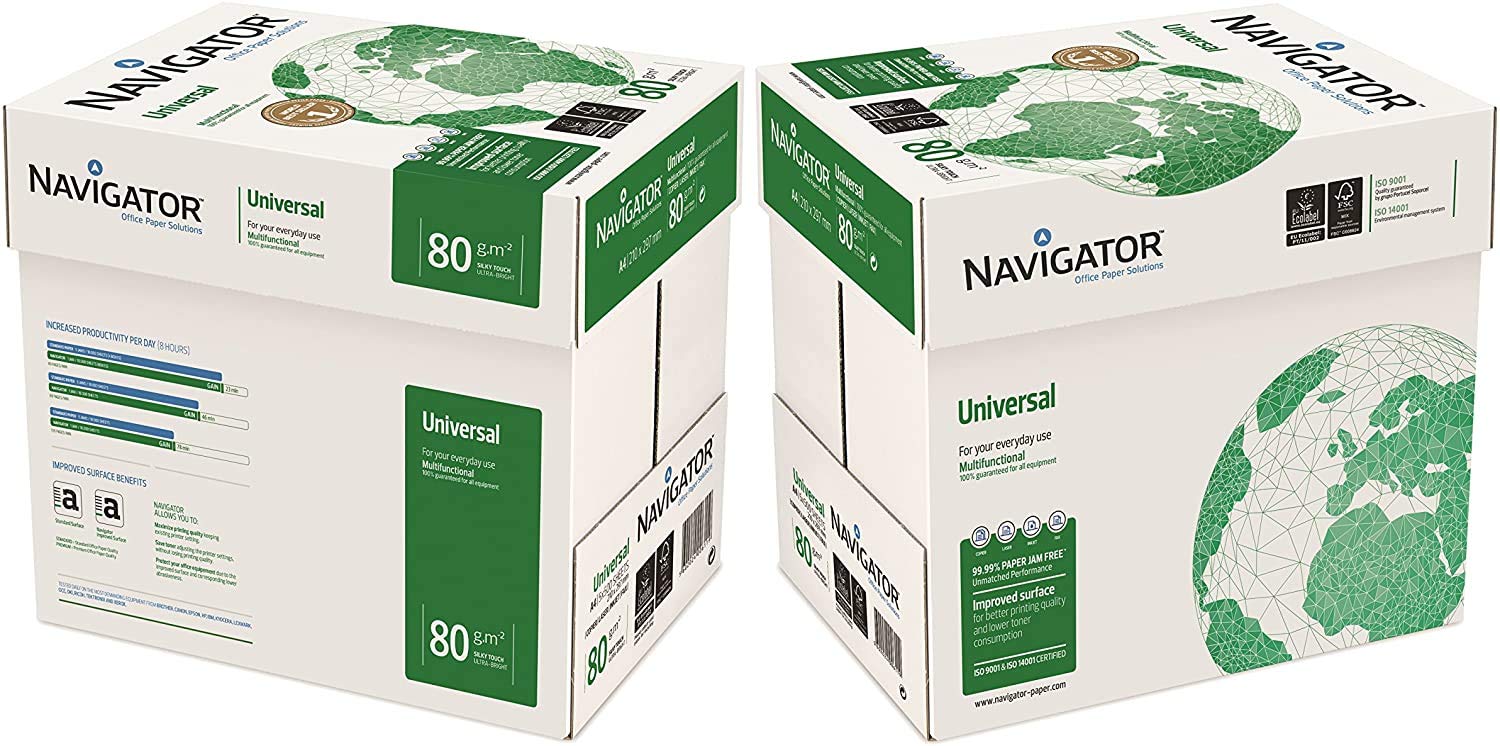 Navigator Universal-Papier A4 Kopierpapier 80g/m² – 10er Box. Weißes, rechteckiges A4-Papier zum Drucken und Kopieren von Dokumenten.