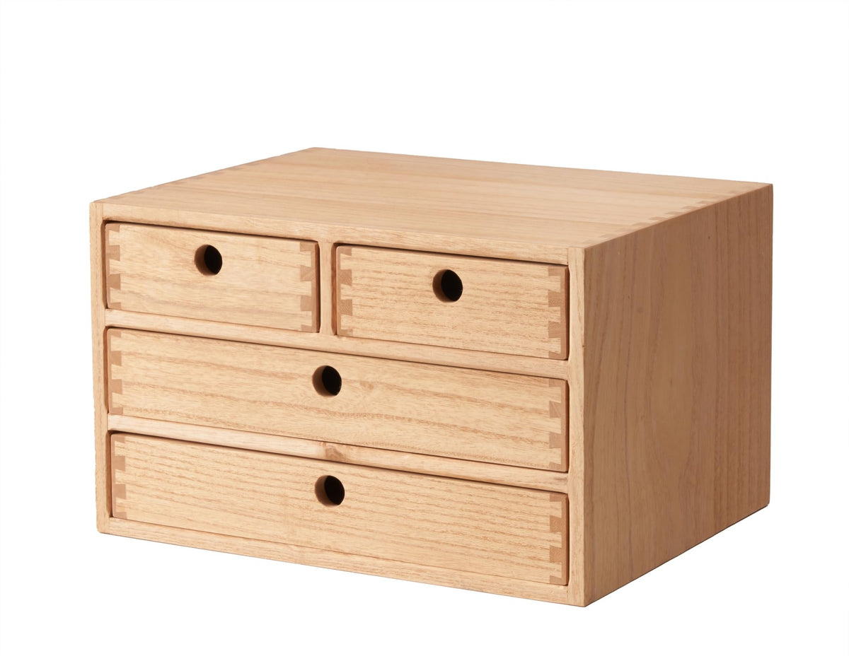 KIRIGEN Schreibtisch-Organizer aus Paulownia-Holz, 4 Schubladen, in Natur zur Ablage von A4-Papier