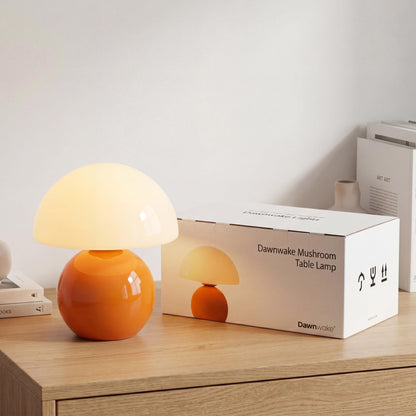 Dawnwake Pilz Tischlampe LED dimmbar Nachttischlampe Glas Orange