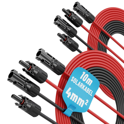 ABSINA H1Z2Z2-K 4mm2 Solarkabel - 4x 10m Set Schwarz & Rot. Runde, schwarze und rote Solarkabel zum Anschluss von PV-Anlagen. Hoch UV-beständig.