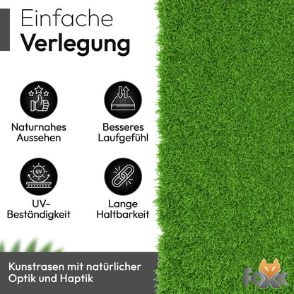 Foxx Kunstrasen 100x500 cm Grün – Rasenteppich mit Drainage, 10 mm