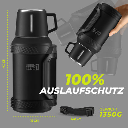 LEBENLANG Thermosflasche 2,5 L Edelstahl Isolierflasche mit Becher