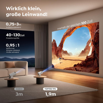 TOPTRO TP2 Mini Beamer – Smart Projektor mit WiFi 6 und Bluetooth