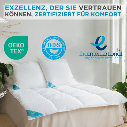 Sandaro Home Kopfkissen 80x80 cm, Federkissen mit Gänsefedern, 1500 g