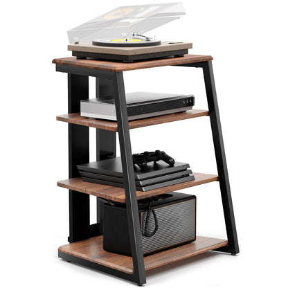 FITUEYES Design HiFi Regal Holz/Stahl, rechteckig, holzfarben/schwarz. Verstellbares Rack zur Präsentation von HiFi-Komponenten.