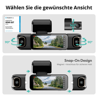 BOTSLAB 4 Kanal Dashcam Autokamera - 3K+3FHD, GPS WiFi