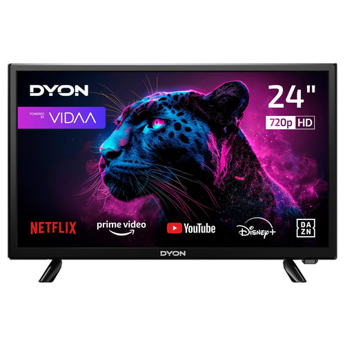 DYON Movie Smart 24 VX Smart TV 24 Zoll – HD Triple Tuner. Schwarzes 24-Zoll-Gerät für HD-Empfang & Streaming.