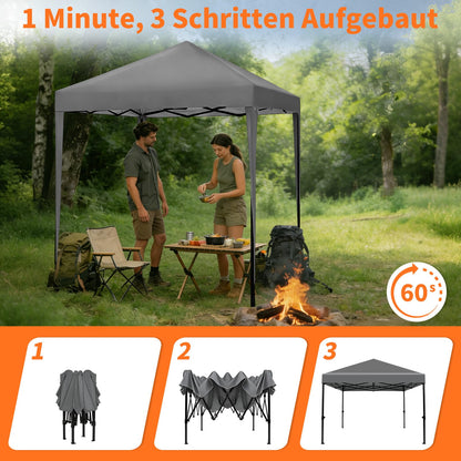 ISE Faltpavillon 3x3 m mit 4 Seitenwänden, UV-Schutz 50+, Grau