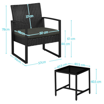 Yaheetech Balkonmöbel Set aus Polyrattan, 3-teilig, 2 Stühle & Tisch