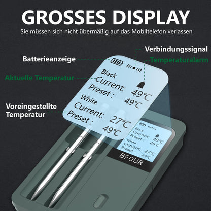 BFOUR BF-40 Bluetooth-Grillthermometer mit 2 Sonden und LCD-Display
