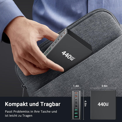 HSSNS USB-C Ladegerät 440W, 8-Port Schnellladegerät mit PD PPS
