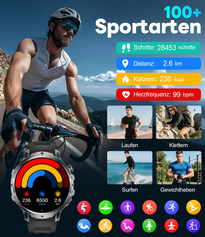 LIGE EF13-E Smartwatch Herren, 1000 mAh, 1,85-Zoll-HD-Display, IP68