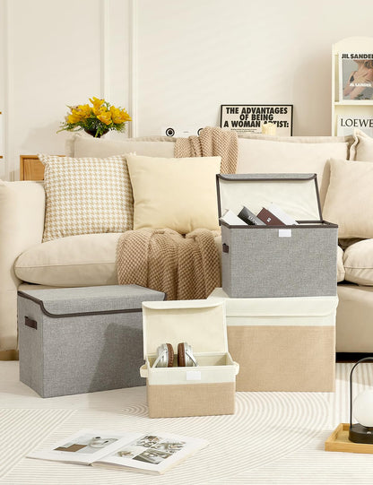Bagnizer Aufbewahrungsbox mit Deckel, 3er Set, faltbar, Weiss & Beige