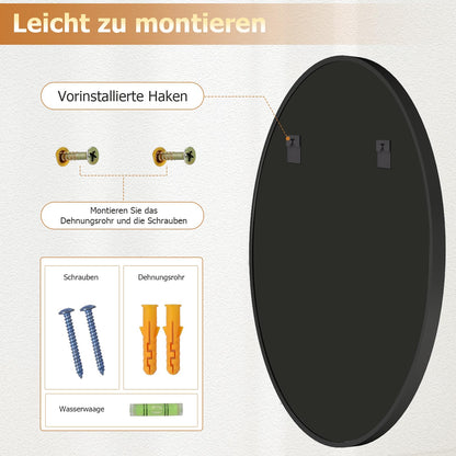 Koonmi Wandspiegel rund 70 cm schwarz mit Aluminiumrahmen