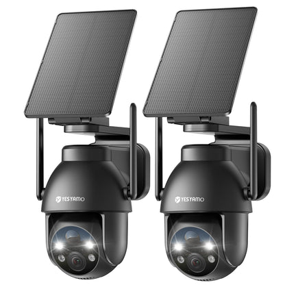 YESYAMO 2K Überwachungskamera Aussen Solar PTZ WLAN, 2er-Set – mit Solarpanel und Schwenkfunktion