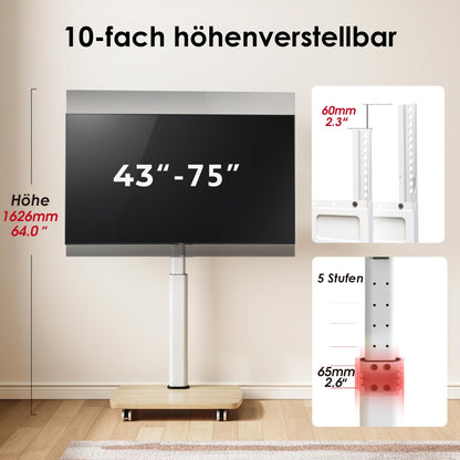 AOKCOS TV Bodenständer Rollbar mit Holzregal für 43-75 Zoll