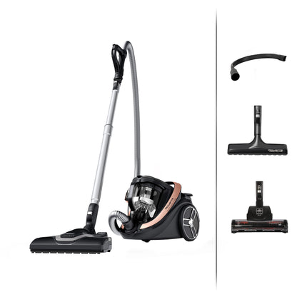 Rowenta RO7954 Silence Force Beutellos – Schwarz/Roségold. Beutelloser Bodenstaubsauger in Schwarz/Roségold zur gründlichen Staubentfernung.
