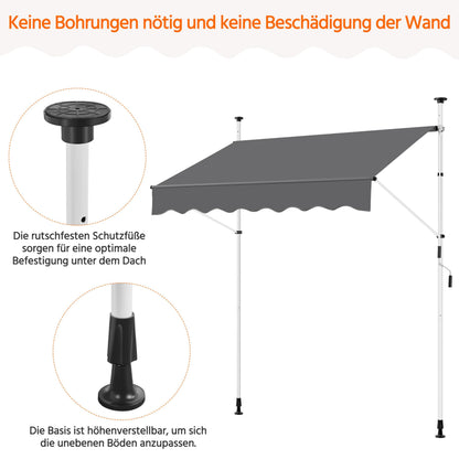 Yaheetech Klemmmarkise 200 cm Balkonmarkise mit Handkurbel, dunkelgrau