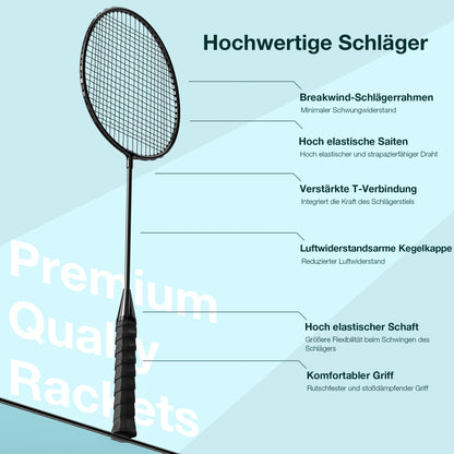 AboveGenius Badmintonschläger 6er Set AG-6BR mit 6 Nylon-Federbällen