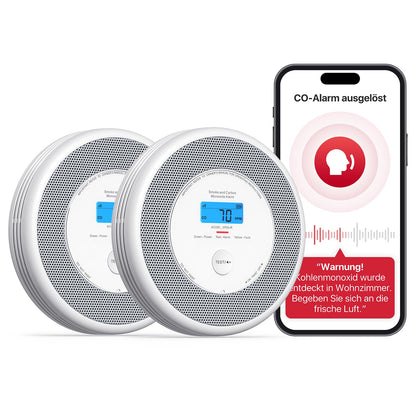 X-Sense XP0A-iR Rauch- und CO-Melder mit Sprachalarm, 2er-Set, schlankes Gehäuse aus flammhemmendem ABS