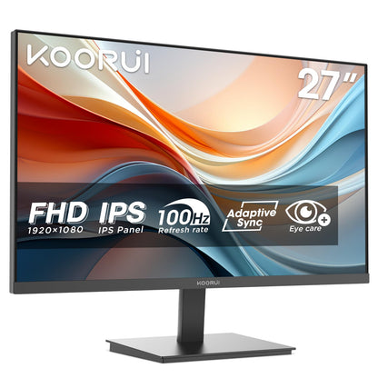 KOORUI E2711F 27 Zoll Monitor, FHD 1920x1080, 100Hz, HDMI, Eye Care mit schmalem Rahmen und neigbarem Standfuss
