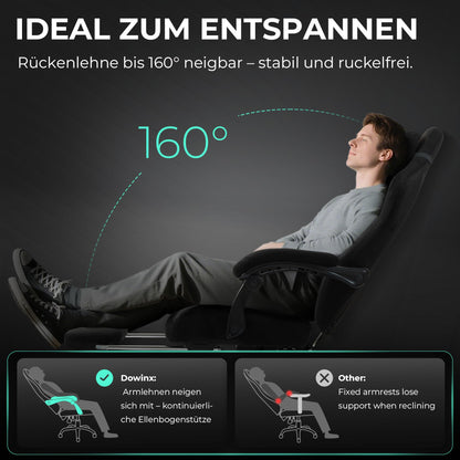 Dowinx Titan Gaming Stuhl mit Fussstütze, Mikrofaser-Velours, Schwarz