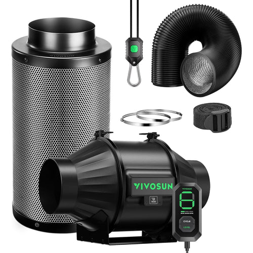 VIVOSUN AeroZesh T4 Abluftset 100mm - EC-Regler Kohlefilter. Schwarzes Set für kontrollierte Abluft- & Geruchsfilterung in Growboxen.