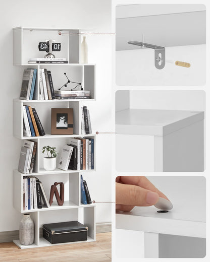 VASAGLE Bücherregal LBC61WT – Standregal Weiss 6 Ebenen