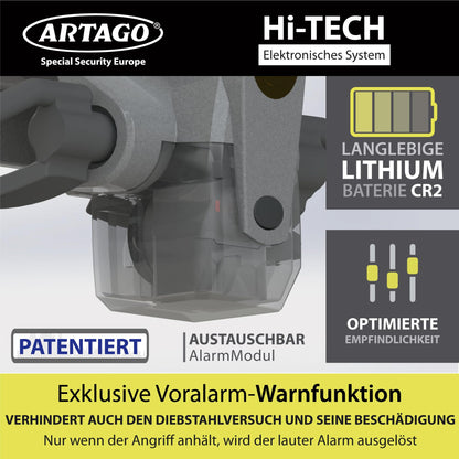 Artago 870 Lenkradkralle 2in1 mit Alarm, 120 dB und LED